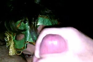 Milf In Green Mask Sucks Thick Cock!