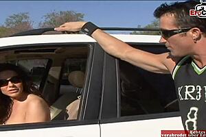 I picked up a brunette slut with big tits and curls on the street