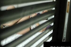 Young Girl Kimber Lee Undresses And Sucks Horny Peeping Tom's Cock With Vibrator