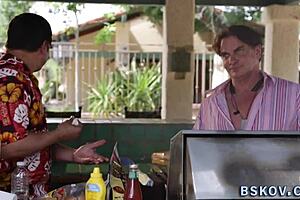 Deep throating milf gets eaten out and banged