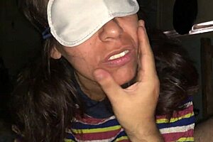 She sucks dick with blindfolded eyes.