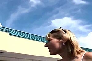 Blonde wife takes hardcore fucking in the van with intense cumshot