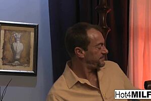 Busty blonde milf receives two hot loads on her face.