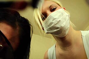 Pov Double Handjob by Alexis Rain and Fifi Foxx as Masked Dental Assistants with Gloves