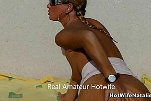 Blonde milf wife gets groped and gives blowjob to guest in shower.