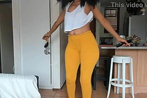 Ebony Booty Squeezes In Tight Leggings