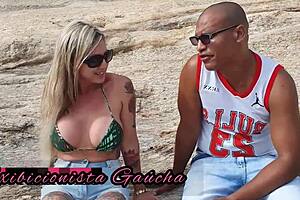 Hey, blonde milf, take these black cocks for double penetration!