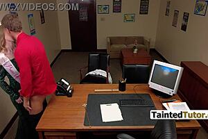 bullys stepmom gets dominated by principal on desk in college