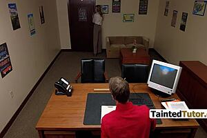 bullys stepmom gets dominated by principal on desk in college