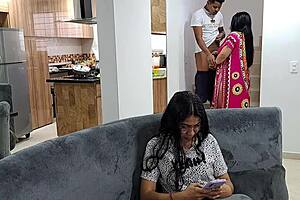 My Stepmother Sucks My Dick On The Stairs While Stepsister Distracts