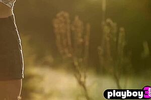 Anetta keys shows her perfect small tits outdoors after striptease.