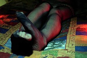 housewife's perfect toes peek through nylon fishnets in sexy fetish scene