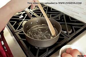 Stepmom Blows Stepson While He Cooks In Kitchen