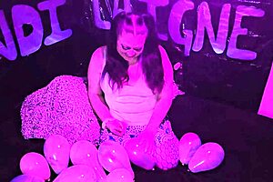 Cute milf pops balloons safely