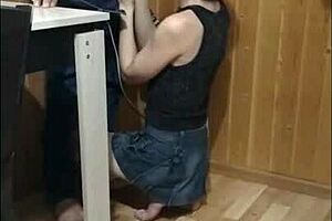 blowjob on balcony while guests walk by?