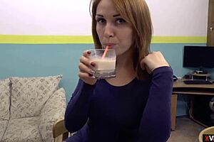 Neighbor could not resist the tattooed lady's sucking in stockings.