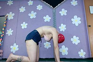 Bikini yoga workout with cute milf nip slip 😍