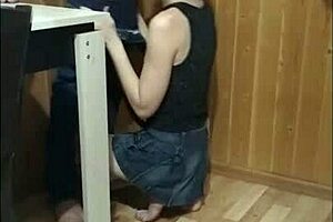 blowjob on balcony while guests walk by?