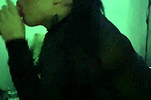 Big tits brunette blows monster cock in lingerie