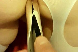 Amateur girlfriend plays with dildo toys while mature watches 😏