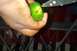 Comparing plantain and pepper while getting aroused.