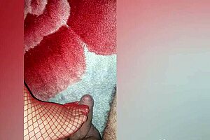 i dressed sexy in red stockings to seduce my roommate, bent over for him.