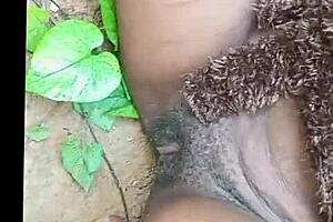 epic style romantic sex in outdoor setting with mature black couple bent over.