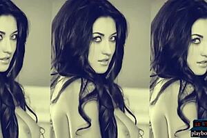 Two gorgeous brunettes intensely striptease and pose seductively