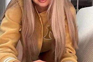 Pretty Blonde Amelie Dubon Gives Close-Up Handjob To Her Friend