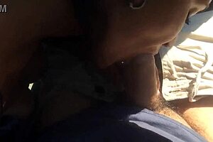 Brunette hot wife SUCKING big DICK in CAR.