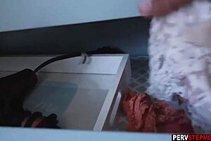 Blonde milf stepmom caught a horny stepson masturbating