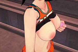 Beautiful woman Momo Yaoyorozu in 3D adult cartoon