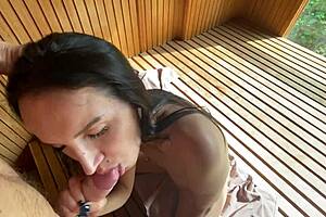 milf hentai anime girl rides stranger in public sauna, risky blowjob and pussy play