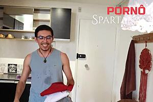 Thay behind the scenes with a wet shaved brunette on monster cock.