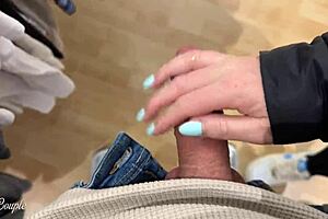 blonde girl gets dirty in public clothing store