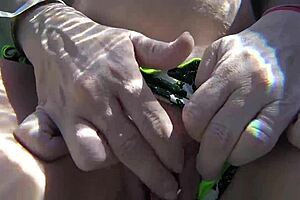 2 flashing my pussy in front of a boy in public swimming pool and helps me masturbate - its very risky with people nearby watching - misscreamy 😈