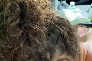 Amateur outdoor encounter between young and old in public homemade scene