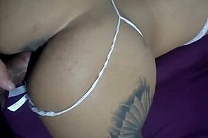 The ebony milf rides the rookie's monster cock.