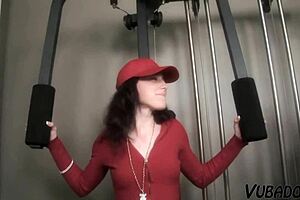 Sexy teen model demonstrates her body in a professional interview setting.