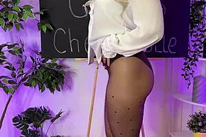 Sexy mature blonde dons see-through tights at club