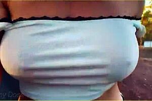 amazing milf flashing big tits on daring bike ride