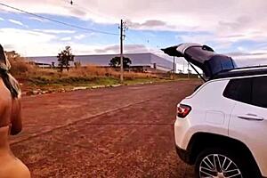 My Stepmother Caught Me with Her Car and Gave Me an Anal Surprise Outdoors