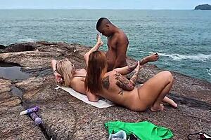 young milf and friend get wet after hike