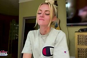 Watch this petite mature blonde rub her nipples and deep finger her shaved pussy!