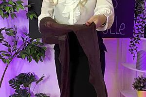 Sexy mature blonde dons see-through tights at club