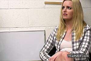 Mall Cop Makes Slutty Suspect Squirt On His Desk