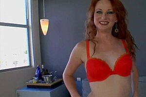 Redhead milf destiny fingers and sucks big cock in lingerie