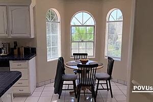 Horny milf sucks neighbor's stepson's big black cock in bedroom.