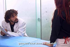 young redhead in lingerie fucks her mature plastic surgeon's huge cock cowgirl style