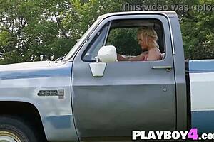 Petite blonde MILF Jenessa Dawn in sexy striptease outdoors